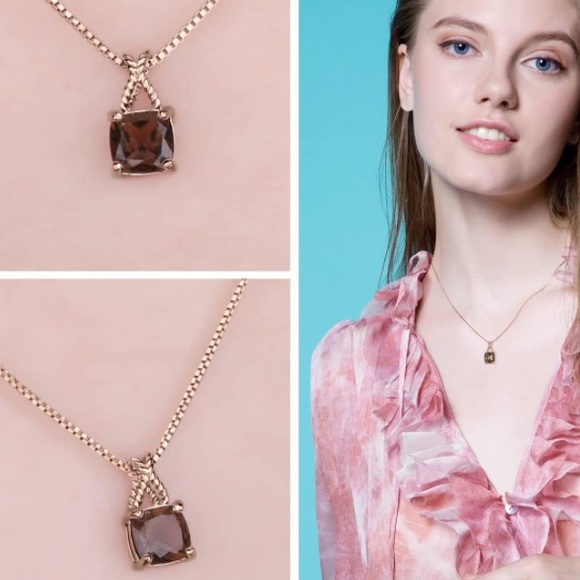 10k 925 Chocolate Diamond Quartz Pendant Necklace - Picture 7 of 11